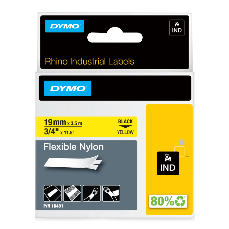 Dymo 18491 19mm x 3.5m Black On Yellow Flexible Nylon Tape - S0718090