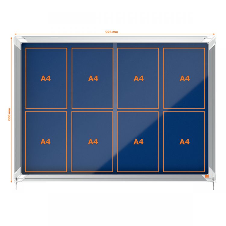 Nobo 1902565 Premium Plus Blue Felt Lockable Notice Board 8xA4