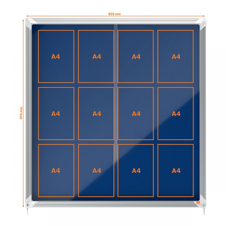 Nobo 1902566 Premium Plus Blue Felt Lockable Notice Board 12xA4