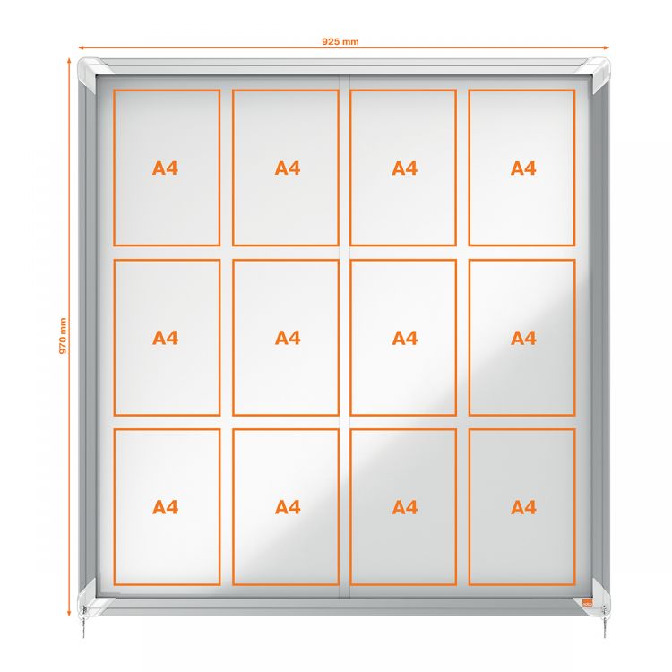 Nobo 1902570 Premium Plus Magnetic Lockable Notice Board 12xA4