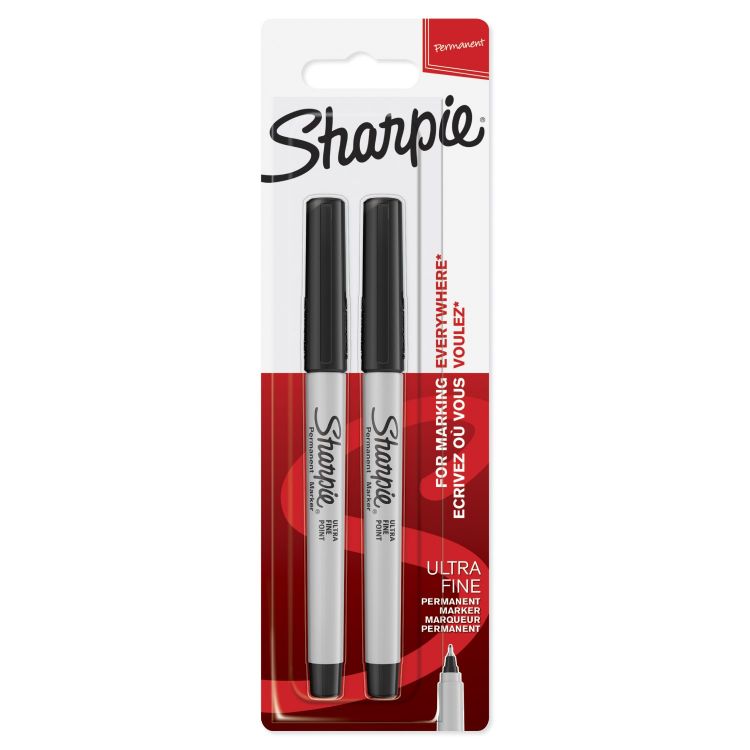 Sharpie 1985878 Ultra Fine Black Ink 2 Marker Pens Pack of 12