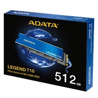 ADATA Legend 710 512GB NVMe SSD with M.2 interface and heatsink, featuring PCIe Gen3 with read speeds up to 2400MB/s.