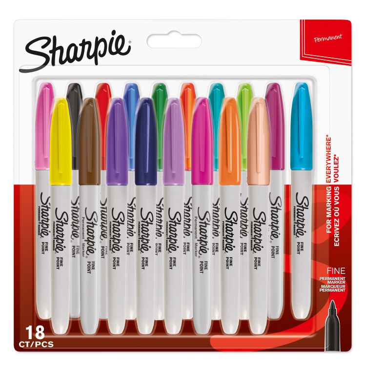 Sharpie 1996112 Permanent Assorted colour Markers Fine Point Pack of 18