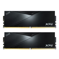 Black ADATA XPG Lancer DDR5 32GB U-DIMM memory kit, 2 x 16GB modules, 5200MHz, sleek design with gold connectors.