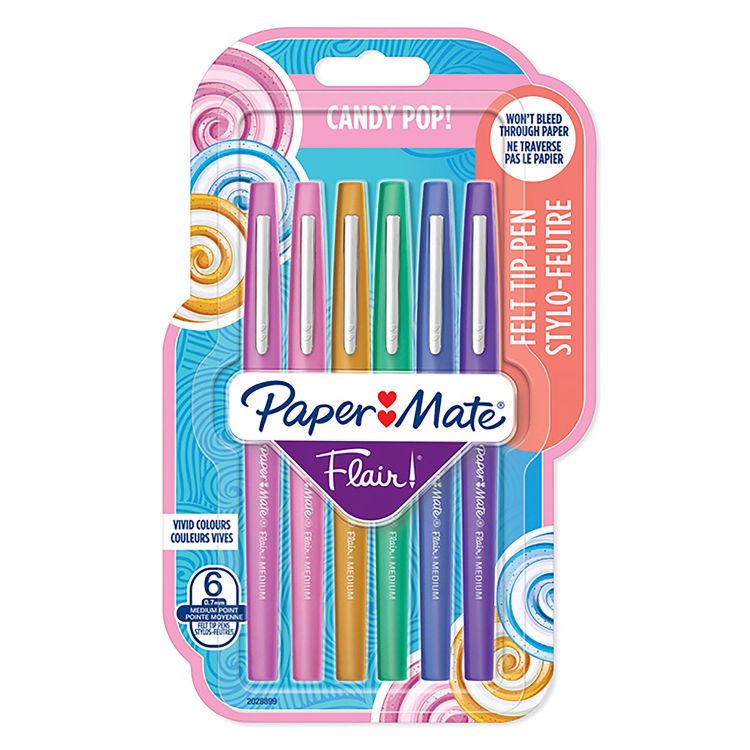 Paper Mate 2028899 6 Pack Assorted colours Flair Candy Pop Felt Pens Box of 12 packs