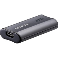 Black titanium ADATA SC750 1TB USB-C portable SSD with USB 3.2 Gen 2, designed for fast data transfer.
