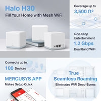 Mercusys Halo H30 AC1200 Mesh WiFi System - 3 Pack, 3500 sq ft