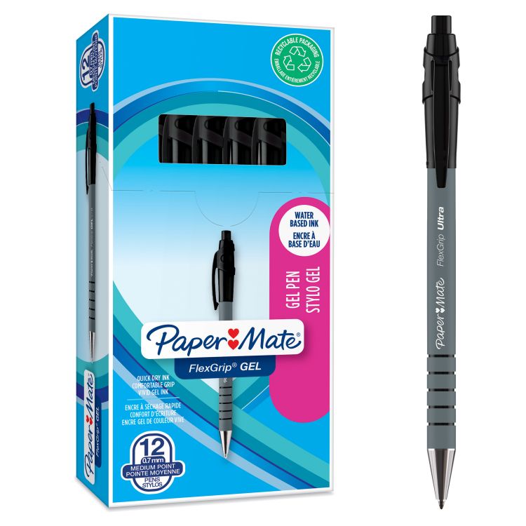 Paper Mate 2108217 FlexGrip Gel Pens Black Pack Of 12
