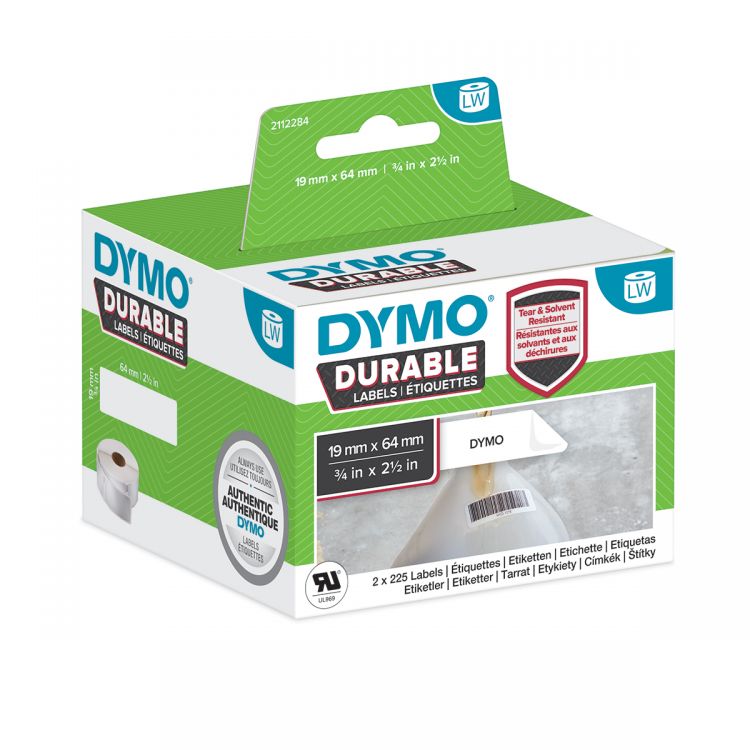 Dymo 2112284 LW Durable Barcode label 19mm x 64mm Black on White