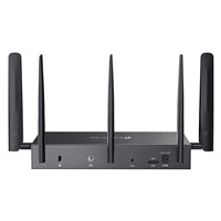TP-Link Omada DR3650v-4G AX3000 Wi-Fi 6 Gigabit desktop DSL gateway with four antennas and multiple ports.