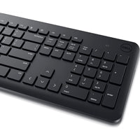 Dell KM3322W-R wireless keyboard with UK QWERTY layout, black color, features 1000 DPI, and 2.4GHz wireless connectivity.