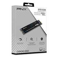 PNY CS1030 250GB SSD with PCIe Gen3 x4, max read 2500MB/s, max write 1100MB/s, 5-year warranty.
