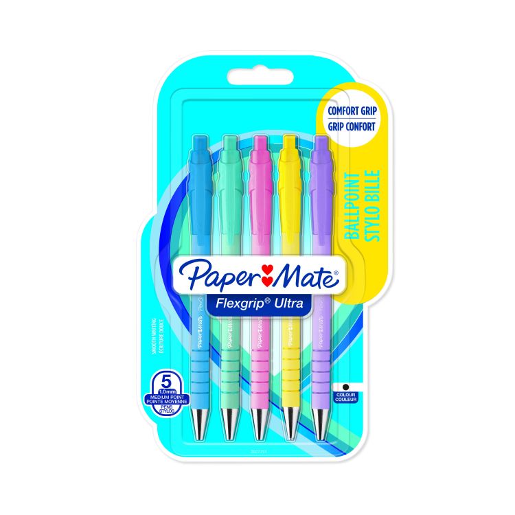 Paper Mate 2152934 Flexgrip Pastel 5 pack Black ink Retractable Ball Pen