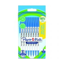 Paper Mate 2187679 Kilometrico Recycled Blue Ball Pen pack of 8 pens