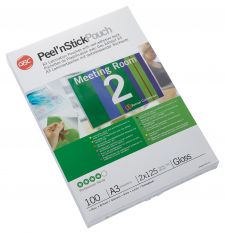 GBC 3747236 Peel n Stick Pouch Gloss A3 125 micron Pack of 100