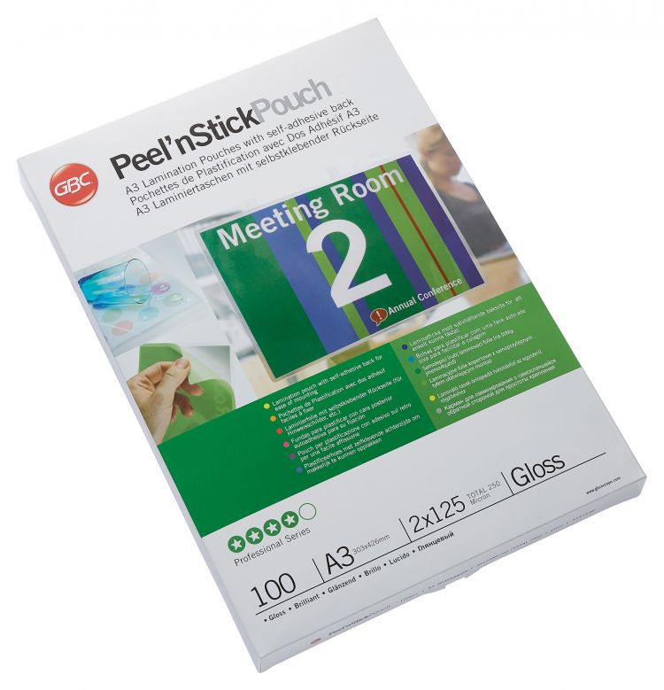 GBC 3747236 Peel n Stick Pouch Gloss A3 125 micron Pack of 100