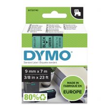 Dymo 40919 D1 9mm x 7m Black on Green Tape