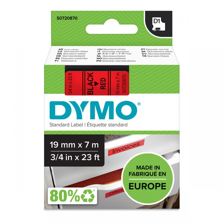 Dymo 45807 19mm x 7m Black on Red Tape