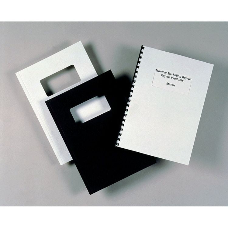 GBC 46715E White LeatherGrain Binding Cover with Window A4 250 gsm Pack of 50