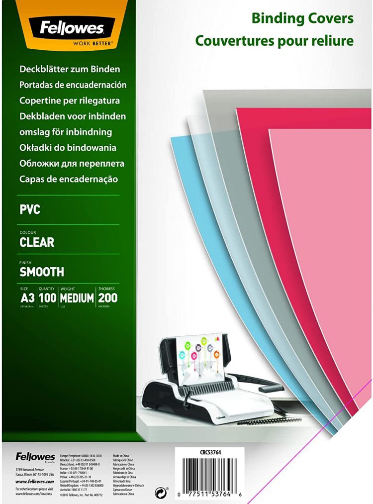 Fellowes PVC A3 Clear Cover 200 Micron Pack of 100