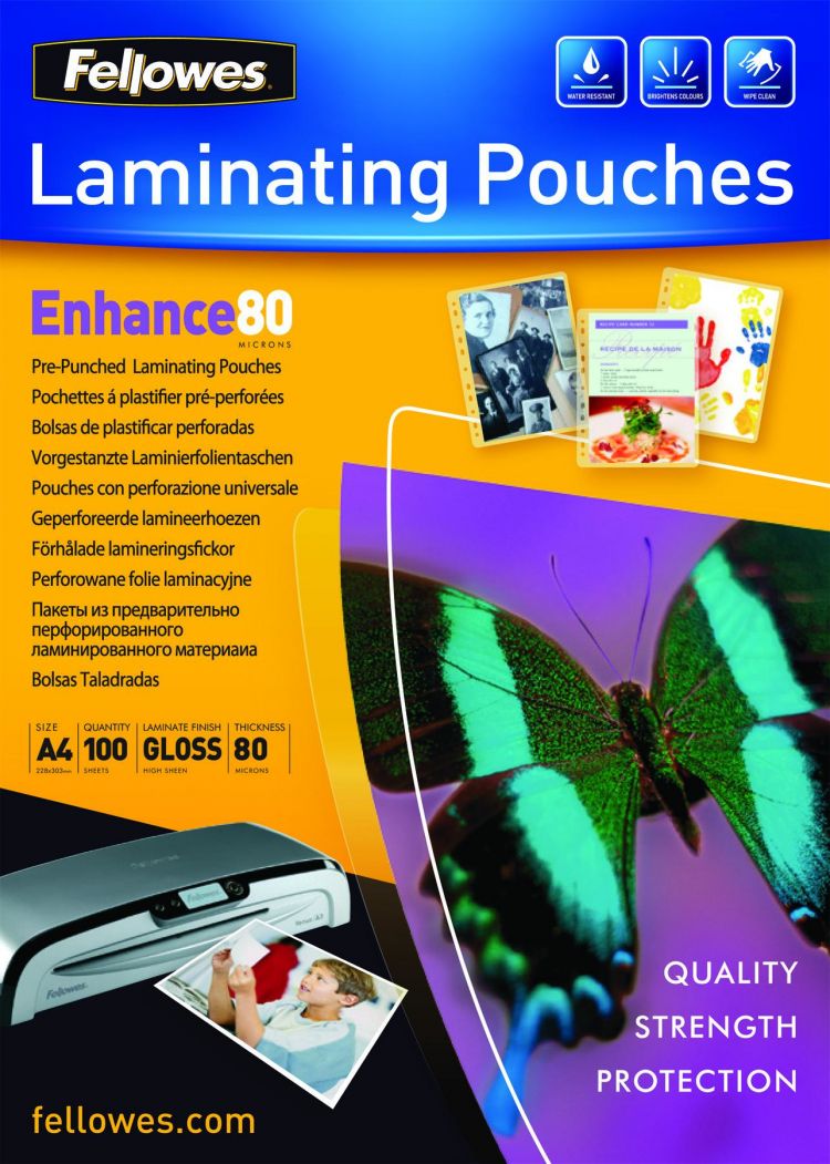 Fellowes 54525 A4 Pre-Punched 80 Micron Laminating Pouch 100pk