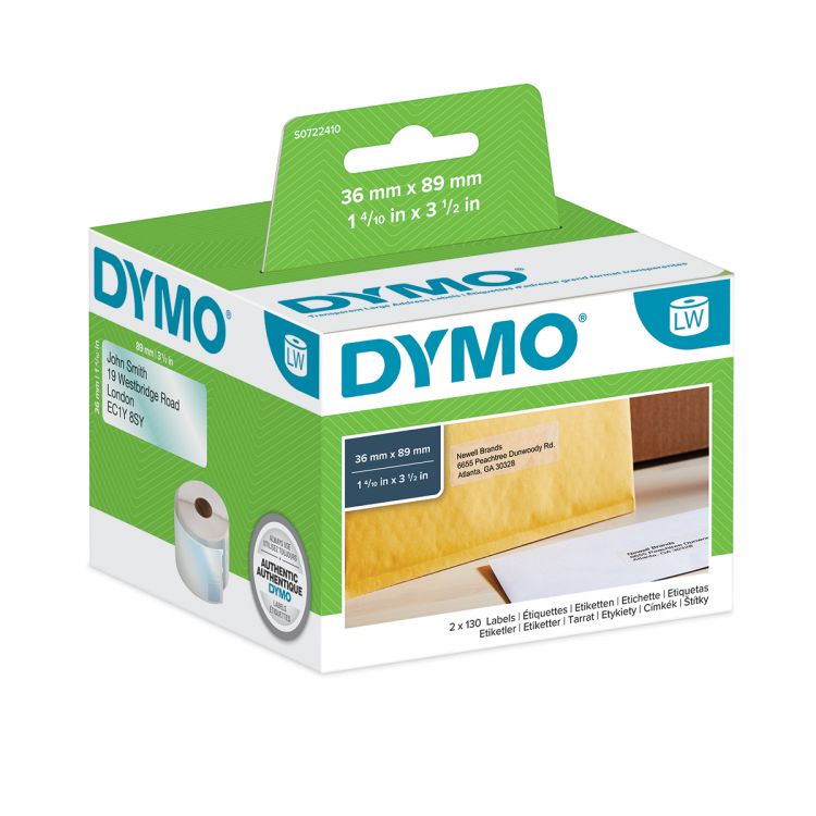 Dymo 99013 36mm x 89mm Address Labels Black On Clear