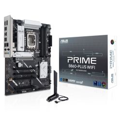 Asus PRIME B860-PLUS WIFI motherboard with HDMI, DP, Wi-Fi 6E, and dual M.2 slots, ATX size