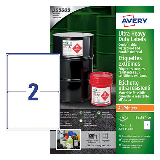 Avery B7168-50 Ultra Resistant Labels 50 sheets - 2 Labels per Sheet