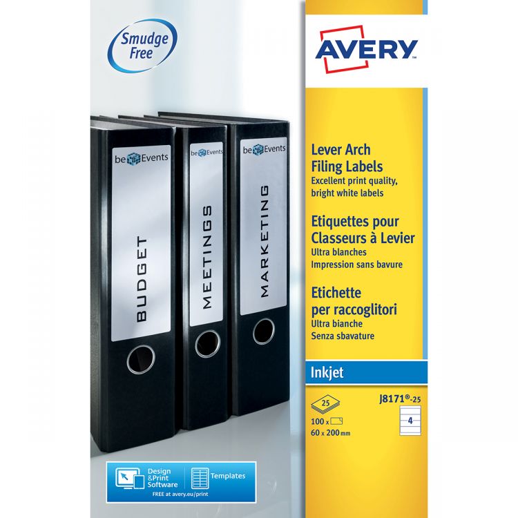 Avery J8171-25 Filing Labels 25 sheets - 4 Labels per Sheet