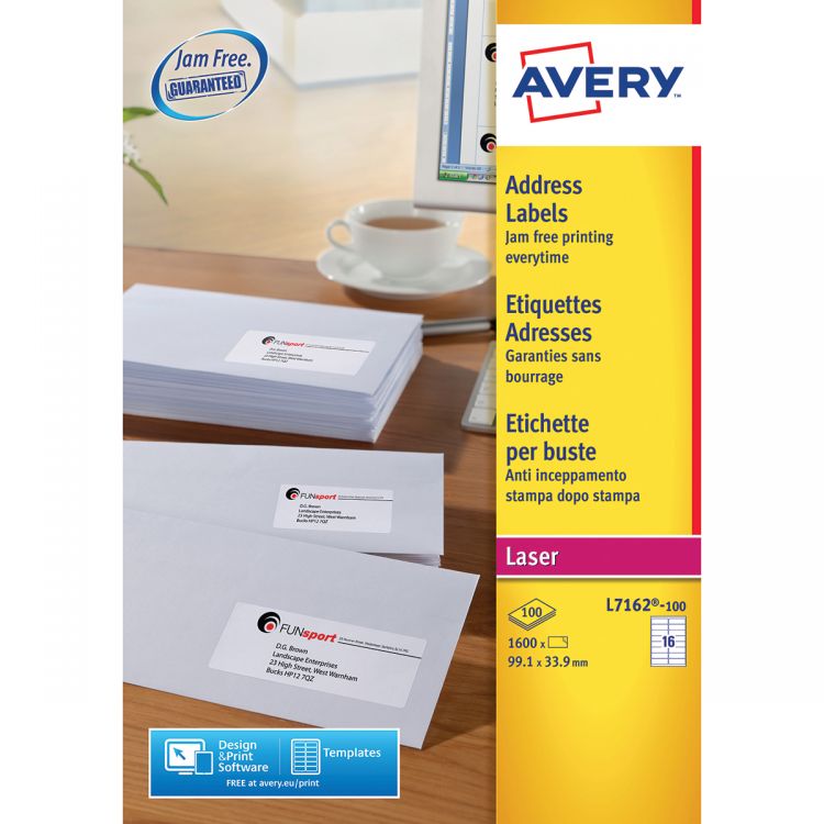 Avery L7162-100 Address Labels 100 sheets - 16 Labels per Sheet