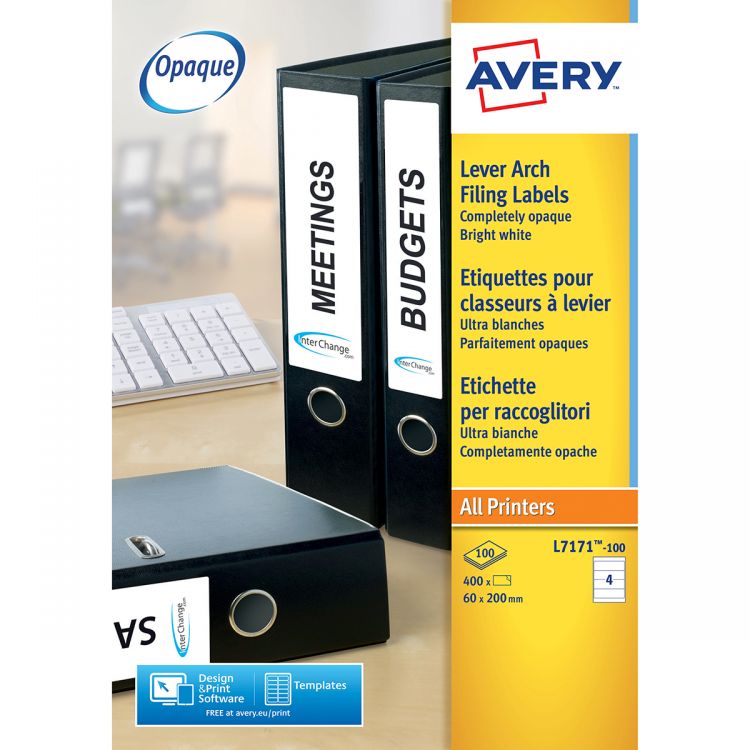 Avery L7171-100 Filing Labels 100 sheets - 4 Labels per Sheet