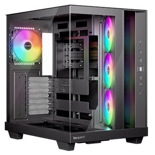 Be Quiet! Black ATX gaming case with glass panels, 4 ARGB fans, USB-C port, and ASUS BTF compatibility