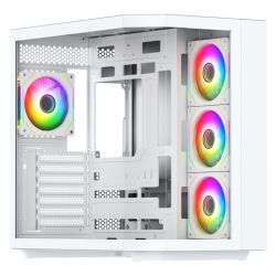 Vida Edge White ARGB Gaming Cube Case w/ Glass Side, Front & Corner, ATX, 4x ARGB PWM Fans, 6-Port Fan Hub & Remote Control, Asus BTF Compatible