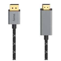 Hama 1.5m DisplayPort to HDMI converter cable, black and grey, supports Ultra-HD 4K resolution.