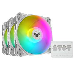 Asus TUF Gaming TF120 ARGB 120mm PWM Case Fans (3 Pack), Fluid Dynamic Bearing, Double-layer LED Array, Up to 1900 RPM, ARGB Hub included, White Edition