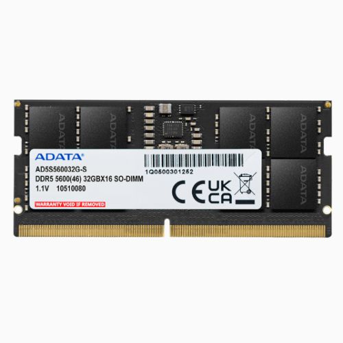 ADATA 32GB DDR5 5600MHz ECC SODIMM memory module with CL46 rating and 1.1V voltage