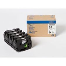 Brother HGE-251V5 Black on White  8M x 24mm High Grade Tape 5pk