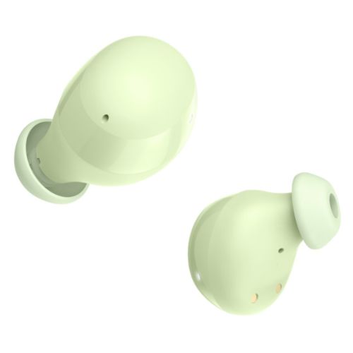 Green Hama Freedom Buddy II Bluetooth earbuds with mic, bass boost, touch control, and charging case