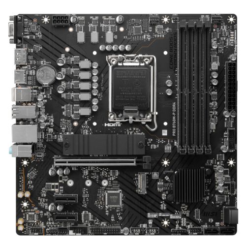 MSI PRO B760M-P DDR4 Micro ATX motherboard with LGA 1700 socket, 4 RAM slots, PCIe 4.0 support