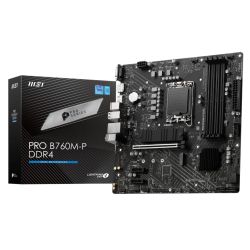 MSI PRO B760M-P DDR4 Micro ATX motherboard with LGA 1700 socket, 4 RAM slots, and PCIe 4.0 support