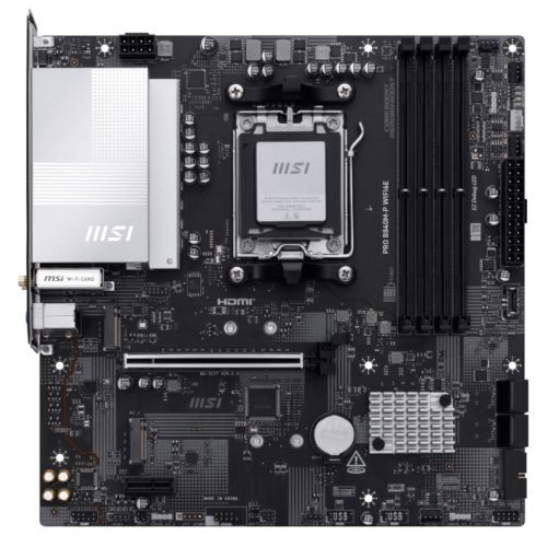 MSI PRO B840M-P WIFI6E motherboard, Micro ATX, AMD B840, Wi-Fi 6E, 4 DDR5 slots, HDMI, 2.5G LAN, 2x M.2