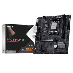 MSI PRO B840M-B motherboard, Micro ATX, AMD B840, 2 DDR5 slots, HDMI, VGA, and dual M.2 connectors.