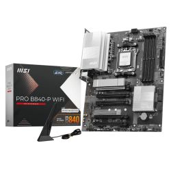 MSI PRO B840-P WIFI ATX motherboard with AM5 socket, DDR5 support, Wi-Fi 7, and 2.5G LAN ports, in black design