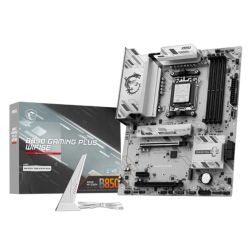MSI B850 Gaming Plus WIFI6E motherboard in white with AMD B850, AM5 socket, 4 DDR5 slots, HDMI, DP, Wi-Fi 6E