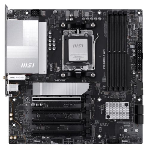 MSI PRO B850M-P WIFI AM5 Micro ATX motherboard in black with Wi-Fi 7, DDR5 support, and PCIe 5.0 slots