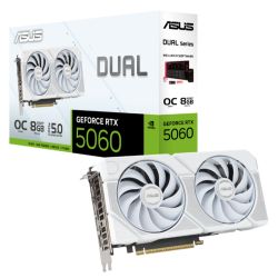 Asus DUAL RTX5060 White OC, PCIe5, 8GB DDR7, HDMI, 3 DP, 2565MHz Clock, Overclocked, Compact SFF-Ready