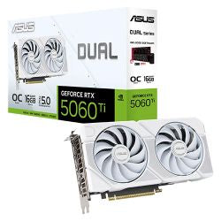 Asus DUAL RTX5060 Ti OC graphics card, white, compact SFF-ready, 16GB DDR7, HDMI, 3 DisplayPorts, 2632MHz clock