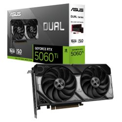 Asus DUAL RTX5060 Ti, PCIe5, 16GB DDR7, HDMI, 3 DP, 2602MHz Clock, Compact SFF-Ready