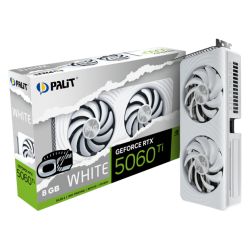 Palit RTX5060 Ti White OC, PCIe5, 8GB DDR7, HDMI, 3 DP, 2602MHz Clock, RGB Lighting, Overclocked, Compact Design
