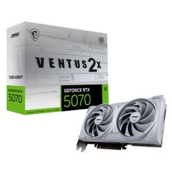MSI RTX 5070 VENTUS 2X OC White graphics card with 12GB GDDR7, dual fans, and dual-slot design